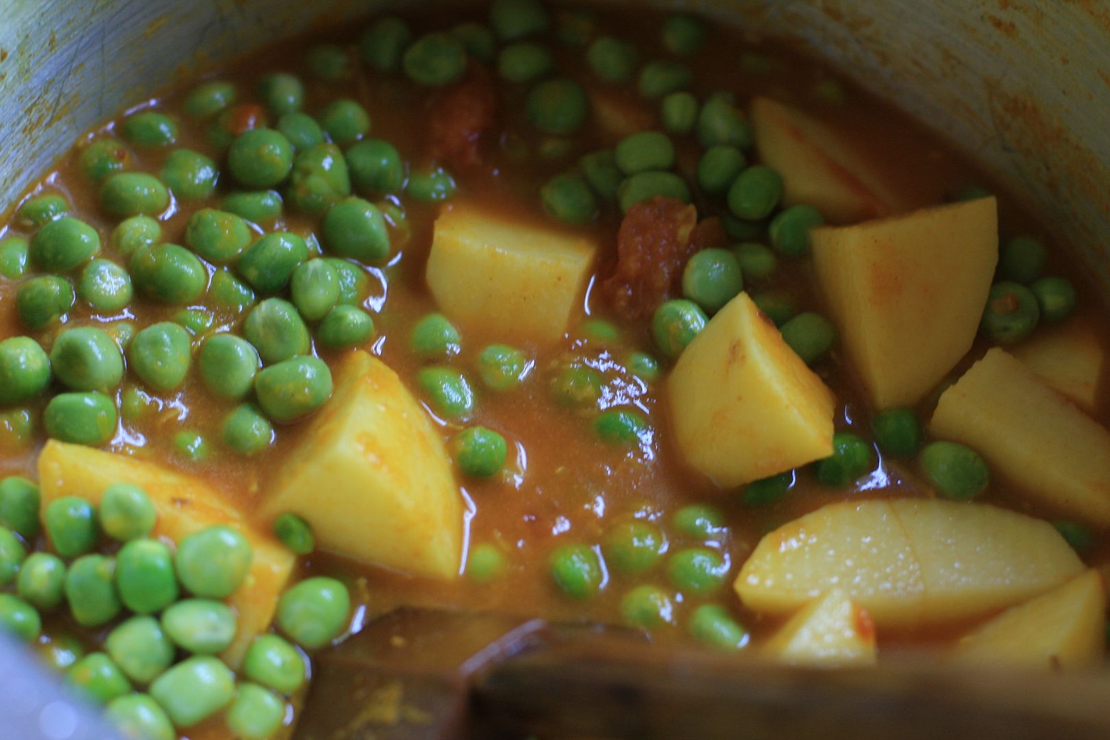 Potates and Fresh Peas Curry Aloo Matar Sabzi Using a Presure